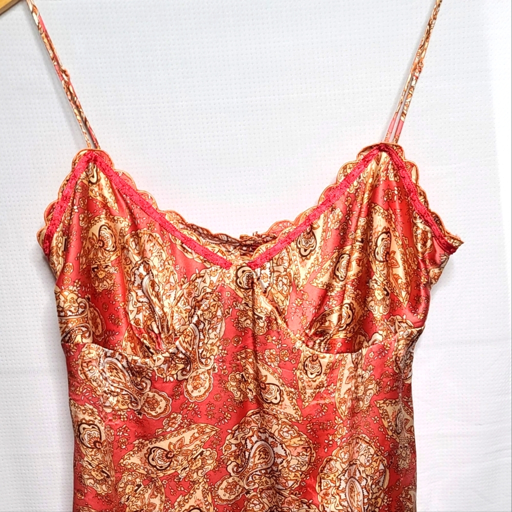 The LIMITED Y2K 100% Silk Scallop Edge Orange Paisley Cami w/ Button Up Back